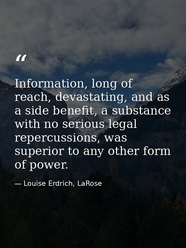 Information, long of reach, devastating, and as a side benefit, a substance with no serious legal repercussions, was sup — Louise Erdrich, LaRose