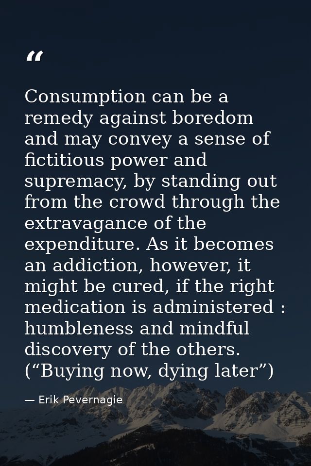 Consumption can be a remedy against boredom and may convey a sense of fictitious power and supremacy, by standing out fr — Erik Pevernagie