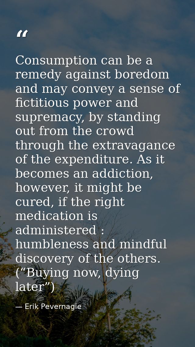 Consumption can be a remedy against boredom and may convey a sense of fictitious power and supremacy, by standing out fr — Erik Pevernagie