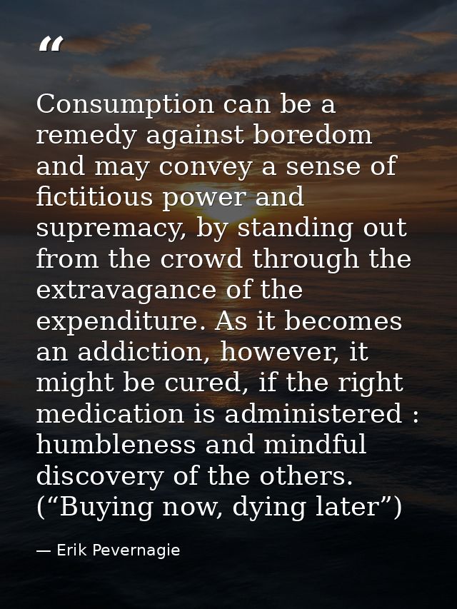 Consumption can be a remedy against boredom and may convey a sense of fictitious power and supremacy, by standing out fr — Erik Pevernagie