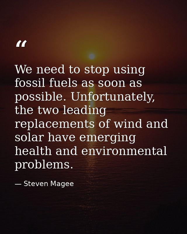 We need to stop using fossil fuels as soon as possible. Unfortunately, the two leading replacements of wind and solar ha — Steven Magee