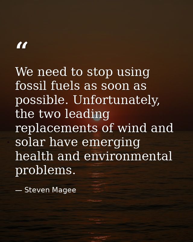 We need to stop using fossil fuels as soon as possible. Unfortunately, the two leading replacements of wind and solar ha — Steven Magee