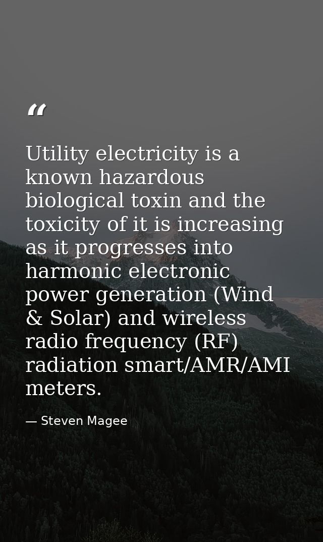 Utility electricity is a known hazardous biological toxin and the toxicity of it is increasing as it progresses into har — Steven Magee