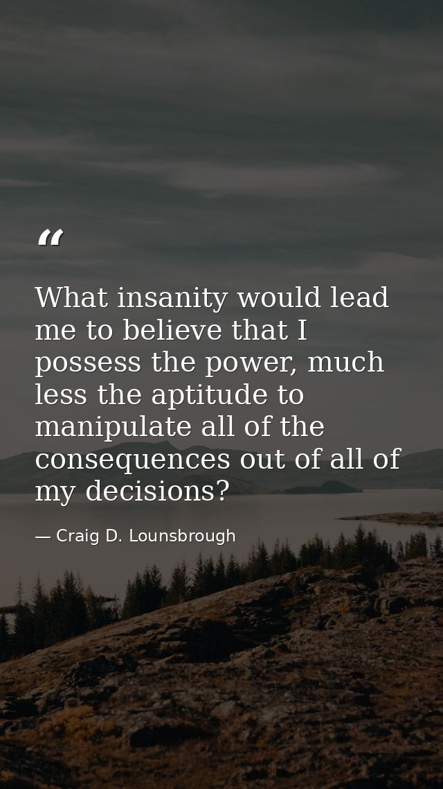 What insanity would lead me to believe that I possess the power, much less the aptitude to manipulate all of the consequ — Craig D. Lounsbrough
