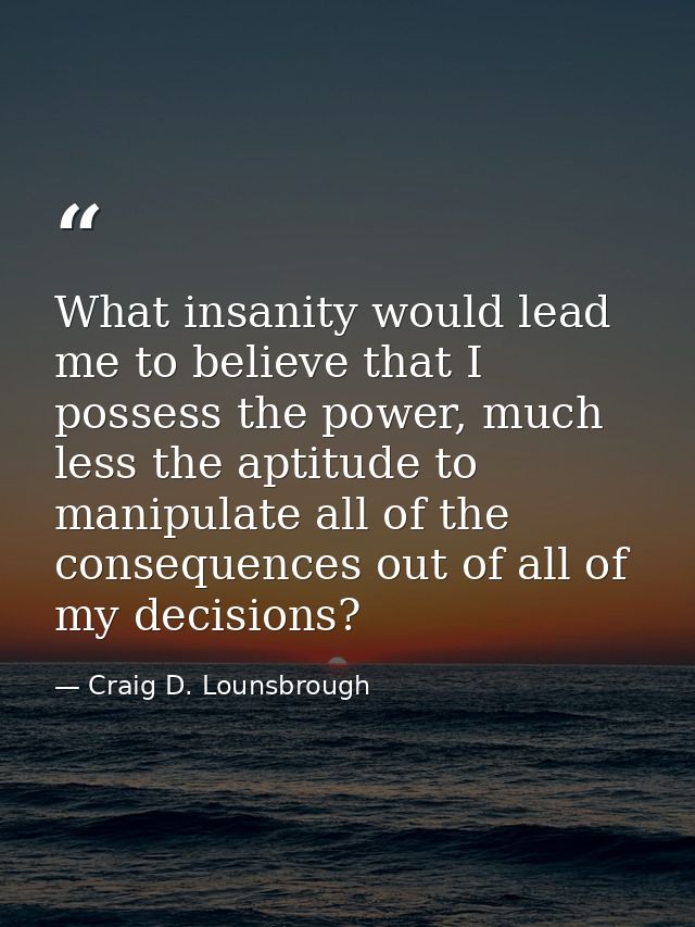 What insanity would lead me to believe that I possess the power, much less the aptitude to manipulate all of the consequ — Craig D. Lounsbrough