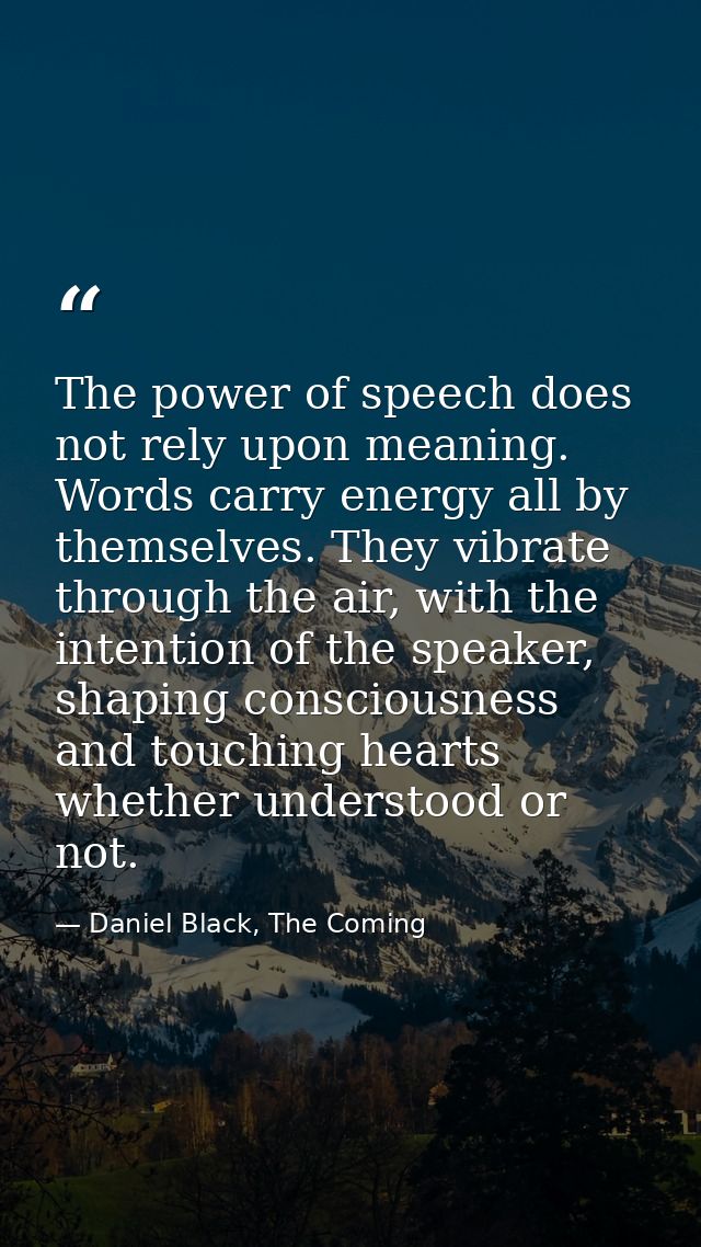 The power of speech does not rely upon meaning. Words carry energy all by themselves. They vibrate through the air, with — Daniel Black, The Coming