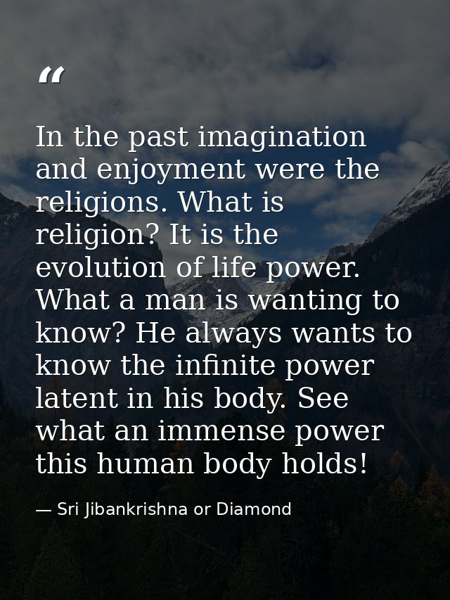 In the past imagination and enjoyment were the religions. What is religion? It is the evolution of life power. What a ma — Sri Jibankrishna or Diamond