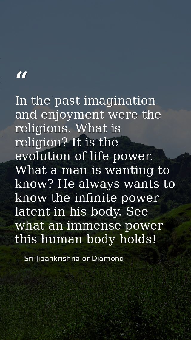 In the past imagination and enjoyment were the religions. What is religion? It is the evolution of life power. What a ma — Sri Jibankrishna or Diamond