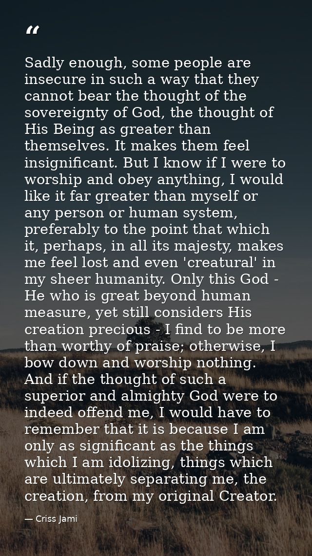 Sadly enough, some people are insecure in such a way that they cannot bear the thought of the sovereignty of God, the th — Criss Jami