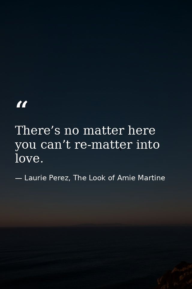 There’s no matter here you can’t re-matter into love. — Laurie Perez, The Look of Amie Martine