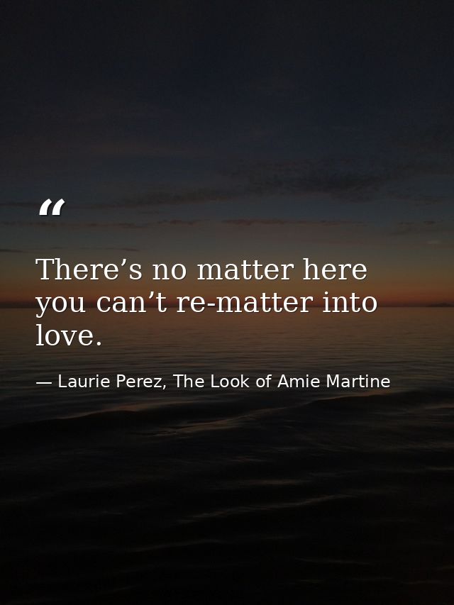 There’s no matter here you can’t re-matter into love. — Laurie Perez, The Look of Amie Martine