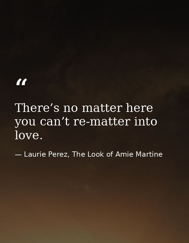 There’s no matter here you can’t re-matter into love. — Laurie Perez, The Look of Amie Martine