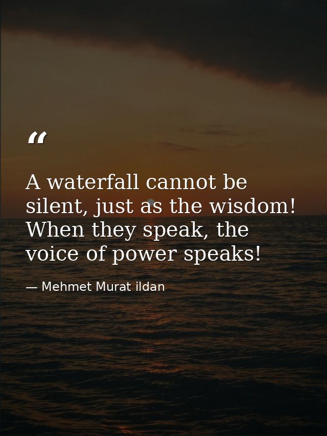 A waterfall cannot be silent, just as the wisdom! When they speak, the voice of power speaks! — Mehmet Murat ildan