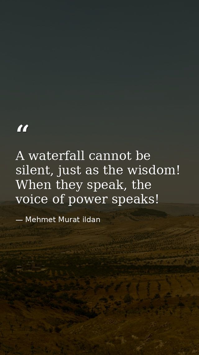 A waterfall cannot be silent, just as the wisdom! When they speak, the voice of power speaks! — Mehmet Murat ildan