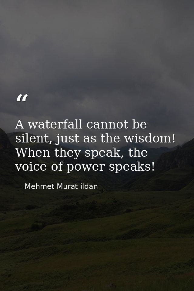 A waterfall cannot be silent, just as the wisdom! When they speak, the voice of power speaks! — Mehmet Murat ildan