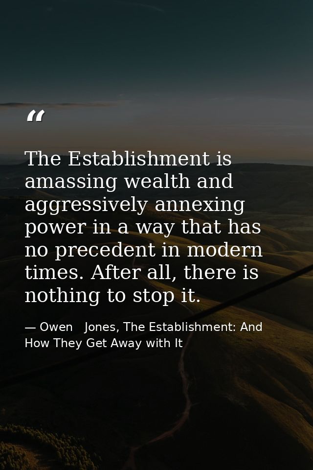 The Establishment is amassing wealth and aggressively annexing power in a way that has no precedent in modern times. Aft — Owen   Jones, The Establishment: And How They Get Away with It