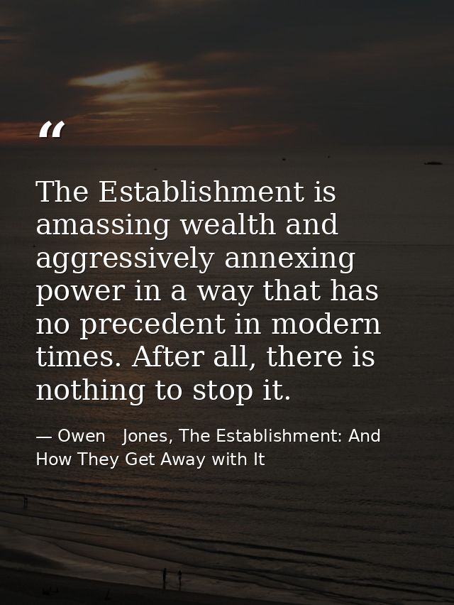 The Establishment is amassing wealth and aggressively annexing power in a way that has no precedent in modern times. Aft — Owen   Jones, The Establishment: And How They Get Away with It