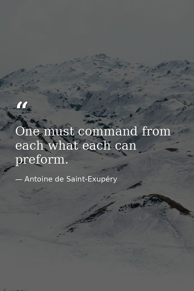 One must command from each what each can preform. — Antoine de Saint-Exupéry