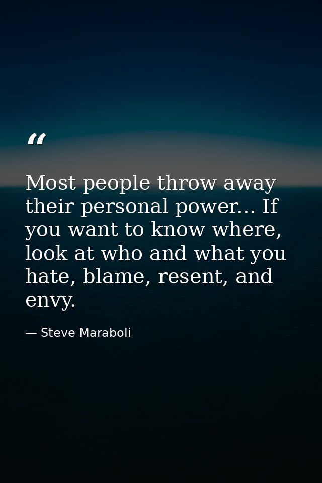 Most people throw away their personal power... If you want to know where, look at who and what you hate, blame, resent,  — Steve Maraboli