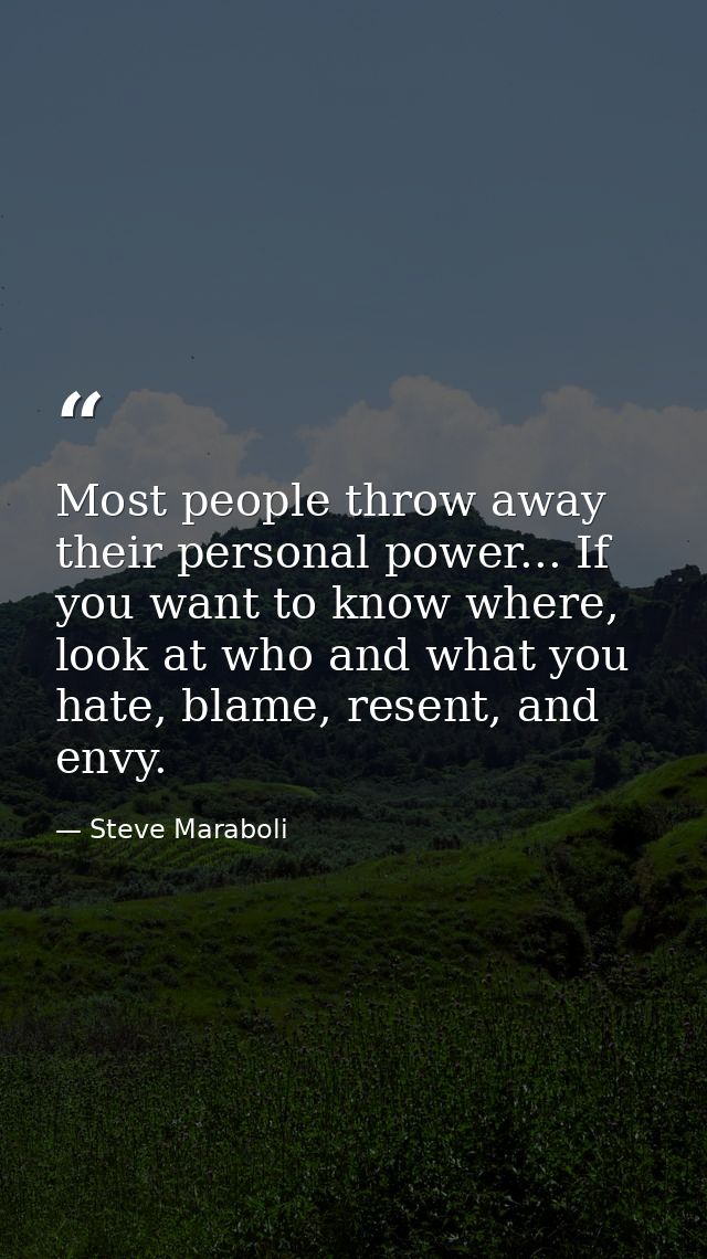 Most people throw away their personal power... If you want to know where, look at who and what you hate, blame, resent,  — Steve Maraboli