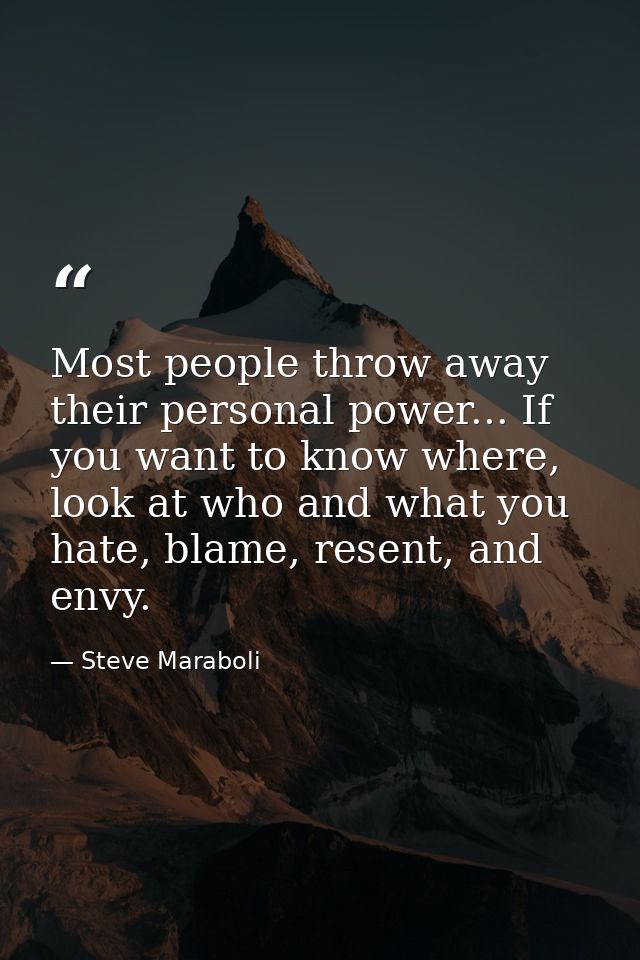 Most people throw away their personal power... If you want to know where, look at who and what you hate, blame, resent,  — Steve Maraboli