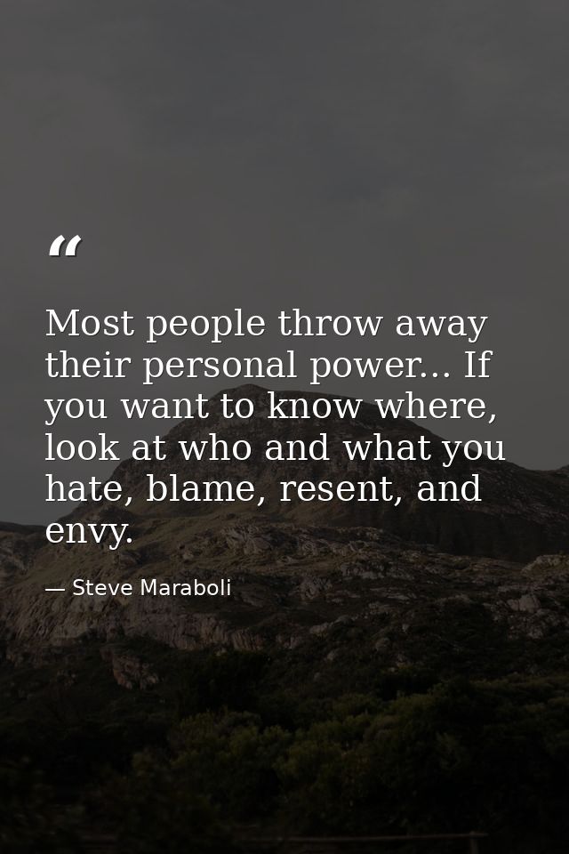 Most people throw away their personal power... If you want to know where, look at who and what you hate, blame, resent,  — Steve Maraboli