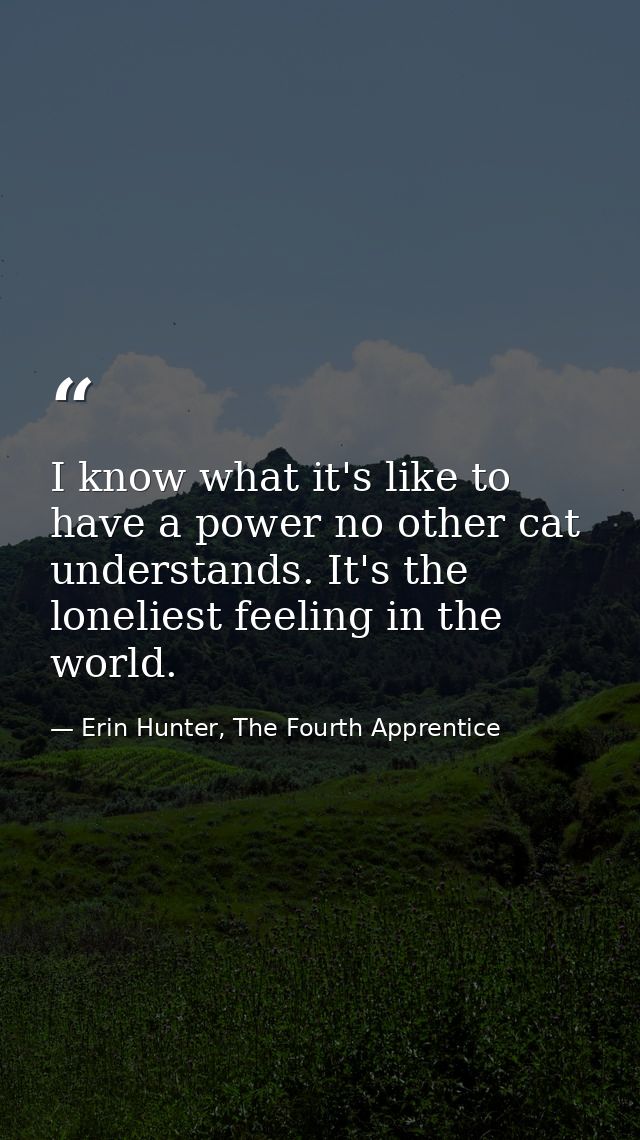 I know what it's like to have a power no other cat understands. It's the loneliest feeling in the world. — Erin Hunter, The Fourth Apprentice