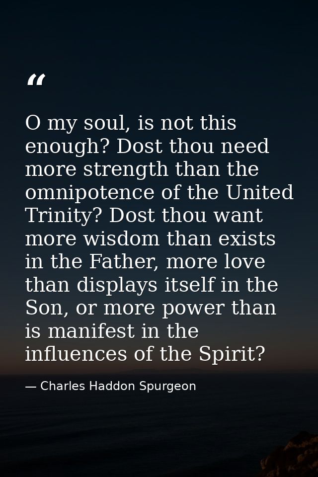 O my soul, is not this enough? Dost thou need more strength than the omnipotence of the United Trinity? Dost thou want m — Charles Haddon Spurgeon