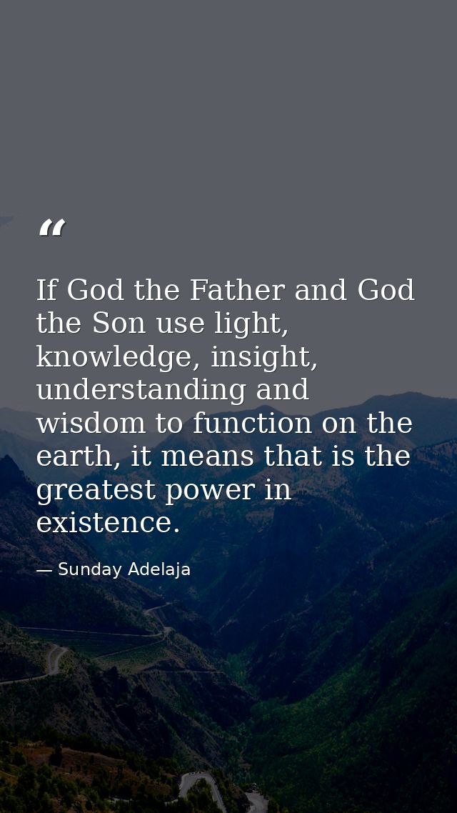 If God the Father and God the Son use light, knowledge, insight, understanding and wisdom to function on the earth, it m — Sunday Adelaja