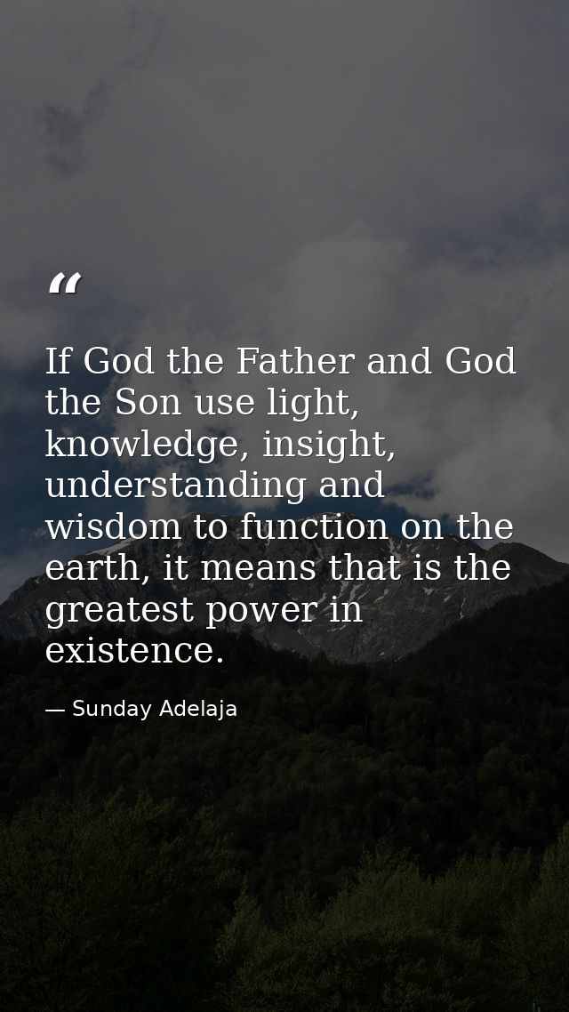 If God the Father and God the Son use light, knowledge, insight, understanding and wisdom to function on the earth, it m — Sunday Adelaja