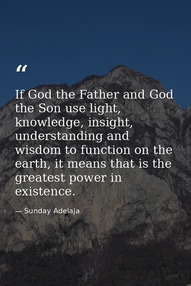 If God the Father and God the Son use light, knowledge, insight, understanding and wisdom to function on the earth, it m — Sunday Adelaja