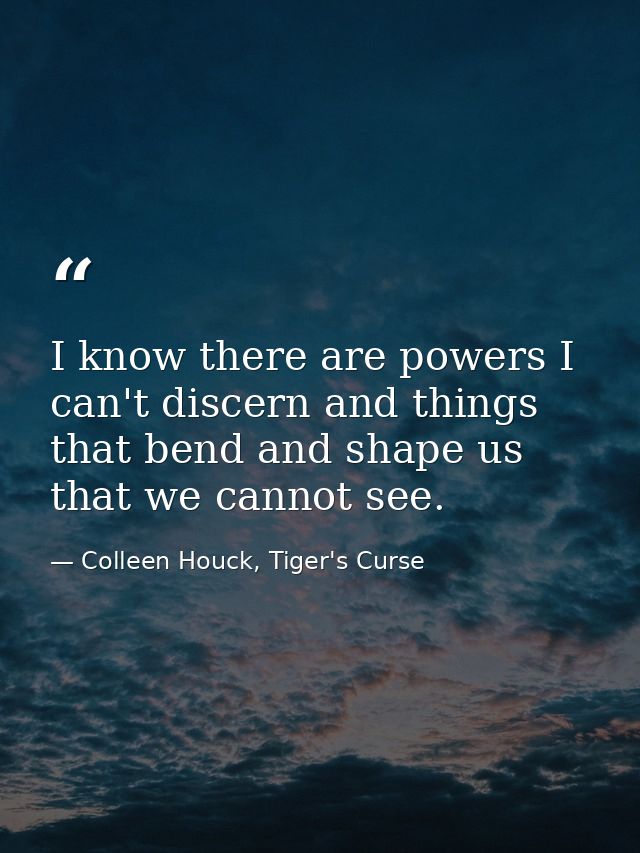 I know there are powers I can't discern and things that bend and shape us that we cannot see. — Colleen Houck, Tiger's Curse