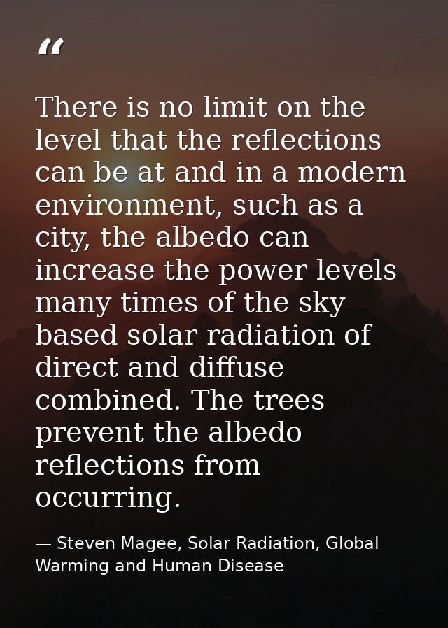 There is no limit on the level that the reflections can be at and in a modern environment, such as a city, the albedo ca — Steven Magee, Solar Radiation, Global Warming and Human Disease
