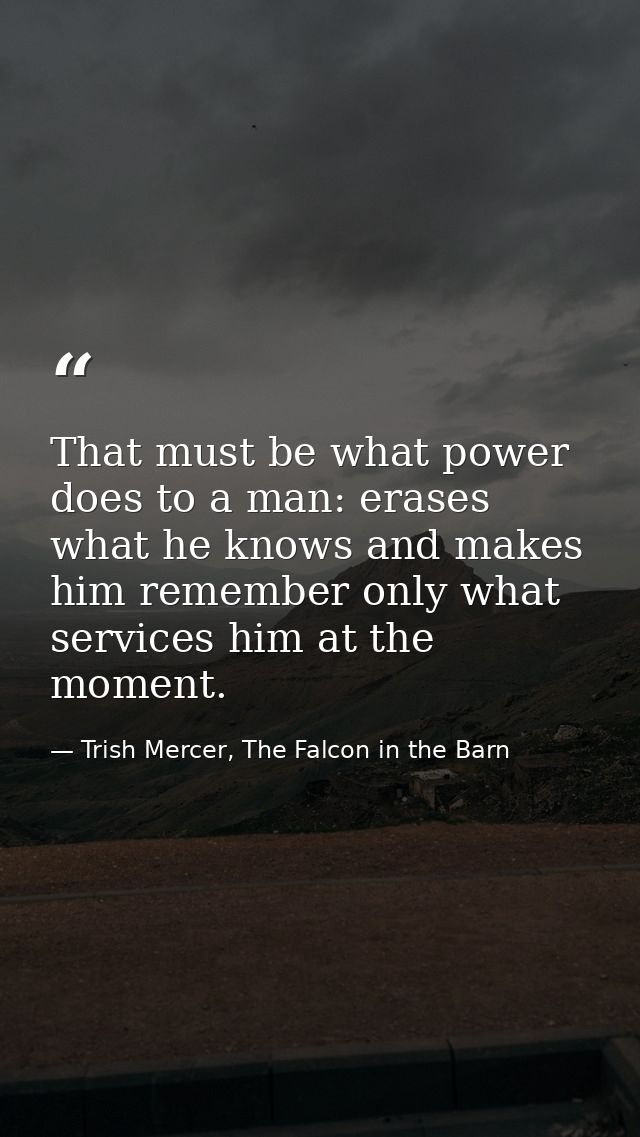 That must be what power does to a man: erases what he knows and makes him remember only what services him at the moment. — Trish Mercer, The Falcon in the Barn