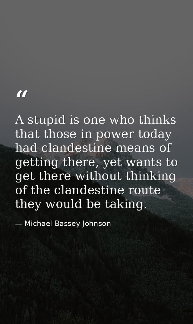A stupid is one who thinks that those in power today had clandestine means of getting there, yet wants to get there with — Michael Bassey Johnson