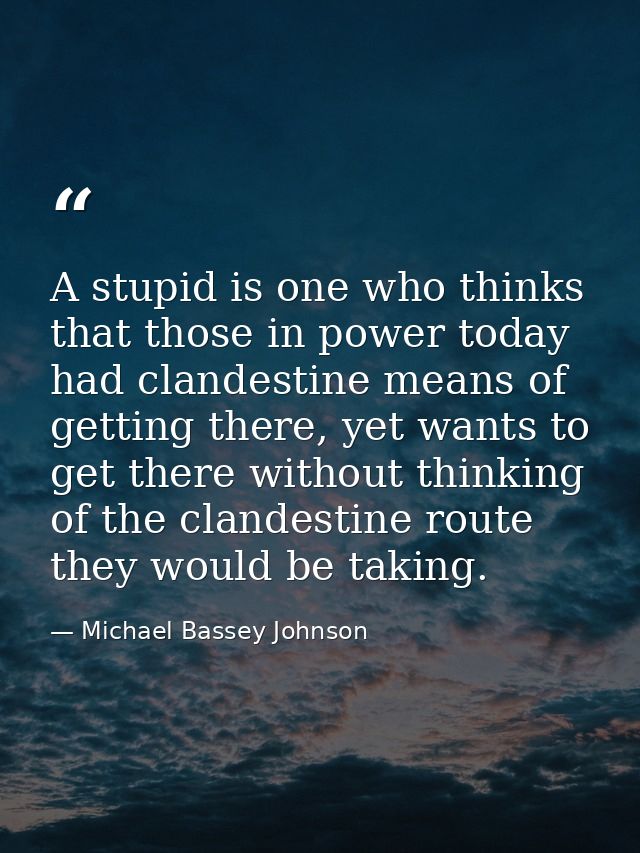 A stupid is one who thinks that those in power today had clandestine means of getting there, yet wants to get there with — Michael Bassey Johnson