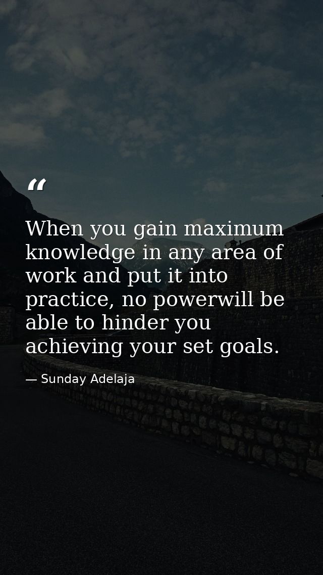 When you gain maximum knowledge in any area of work and put it into practice, no powerwill be able to hinder you achievi — Sunday Adelaja