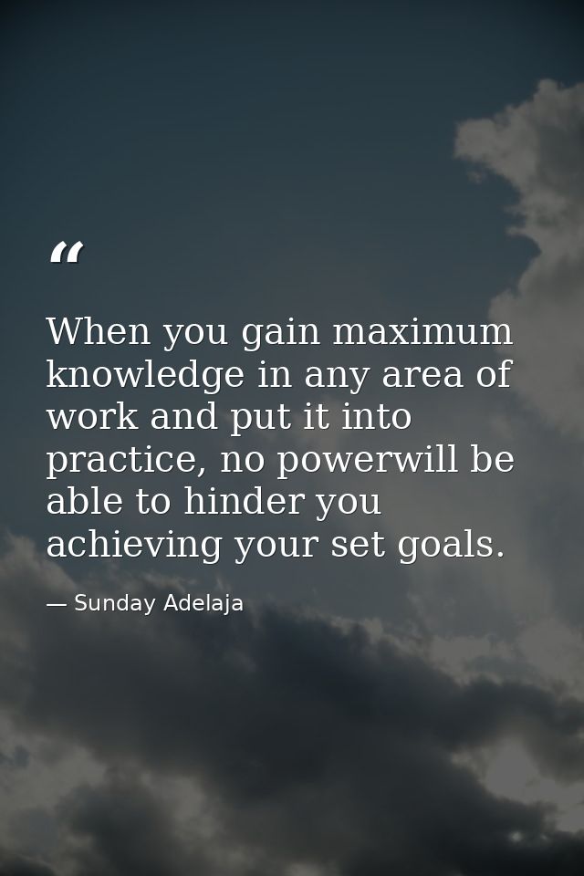When you gain maximum knowledge in any area of work and put it into practice, no powerwill be able to hinder you achievi — Sunday Adelaja