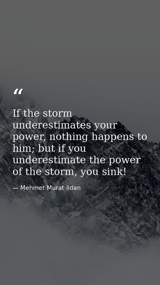 If the storm underestimates your power, nothing happens to him; but if you underestimate the power of the storm, you sin — Mehmet Murat ildan