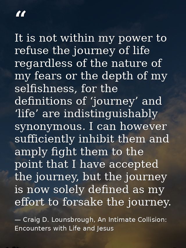 It is not within my power to refuse the journey of life regardless of the nature of my fears or the depth of my selfishn — Craig D. Lounsbrough, An Intimate Collision: Encounters with Life and Jesus