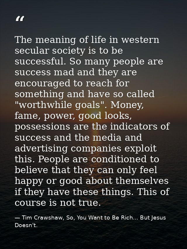 The meaning of life in western secular society is to be successful. So many people are success mad and they are encourag — Tim Crawshaw, So, You Want to Be Rich... But Jesus Doesn't.