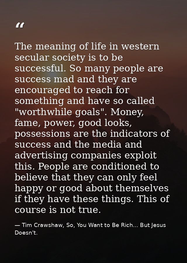 The meaning of life in western secular society is to be successful. So many people are success mad and they are encourag — Tim Crawshaw, So, You Want to Be Rich... But Jesus Doesn't.