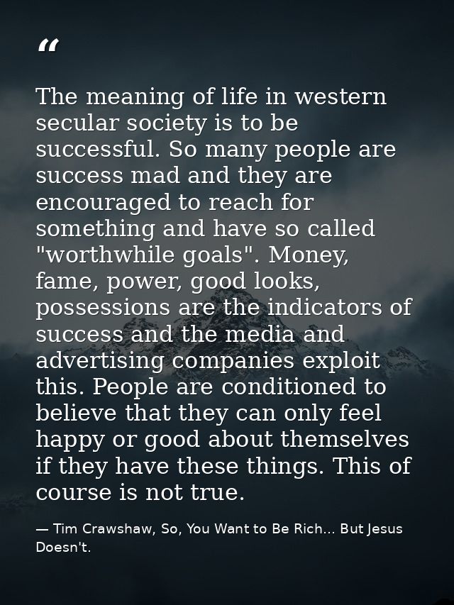 The meaning of life in western secular society is to be successful. So many people are success mad and they are encourag — Tim Crawshaw, So, You Want to Be Rich... But Jesus Doesn't.