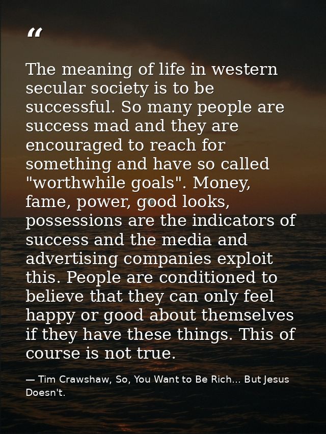 The meaning of life in western secular society is to be successful. So many people are success mad and they are encourag — Tim Crawshaw, So, You Want to Be Rich... But Jesus Doesn't.