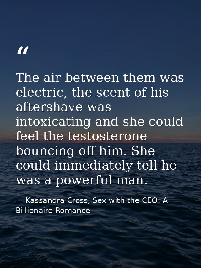 The air between them was electric, the scent of his aftershave was intoxicating and she could feel the testosterone boun — Kassandra Cross, Sex with the CEO: A Billionaire Romance