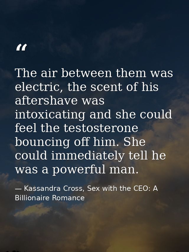 The air between them was electric, the scent of his aftershave was intoxicating and she could feel the testosterone boun — Kassandra Cross, Sex with the CEO: A Billionaire Romance