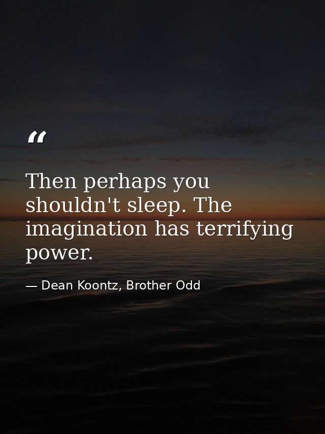 Then perhaps you shouldn't sleep. The imagination has terrifying power. — Dean Koontz, Brother Odd