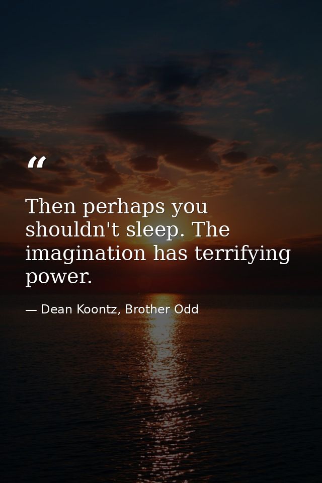 Then perhaps you shouldn't sleep. The imagination has terrifying power. — Dean Koontz, Brother Odd