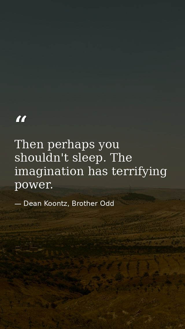 Then perhaps you shouldn't sleep. The imagination has terrifying power. — Dean Koontz, Brother Odd