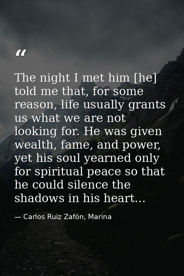 The night I met him [he] told me that, for some reason, life usually grants us what we are not looking for. He was given — Carlos Ruiz Zafón, Marina